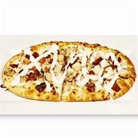 Chicken Bacon Ranch Pizza · Grilled chicken, crispy bacon and mozzarella cheese with a drizzle of ranch dressing.