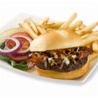 Showcase Signature Burger · Served with crispy bacon and Cheddar Jack cheese lightly drizzled with tangy barbecue sauce ...