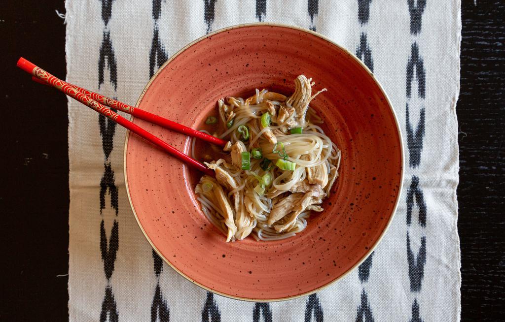 Pho-In-One · Pho with an RxTwist! Our spiced chicken broth is seasoned to perfection with fish sauce, hoisin, sriracha and lime. Served with rice noodles, chicken, scallions, and bean sprouts. Cannot be modified.
