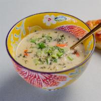 Creamy Pot Pie · Pot pie in soup form? Yes, please! Seasoned with fresh thyme and rosemary; served with corn,...
