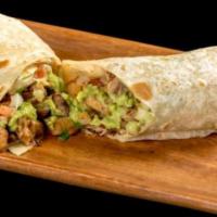 Carnitas Burrito · Diced pork, guacamole and pico de gallo.