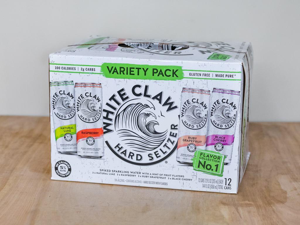 White Claw Variety Pack, 12 Pack 12 oz. Can Hard Seltzer · Must be 21 to purchase. 5.0% alcohol by volume.  