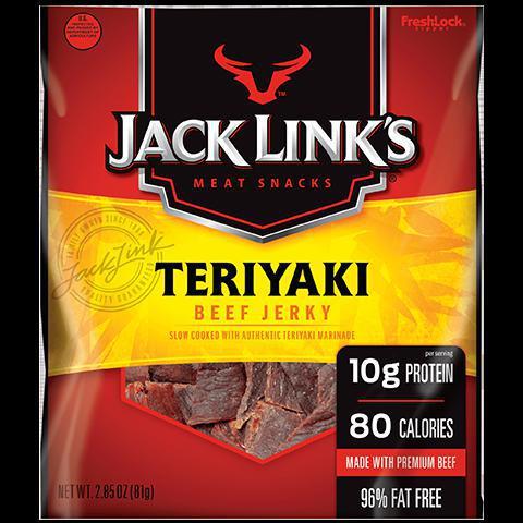 Jack Links Teriyaki Jerky 3.25oz · Savory beef jerky marinated in teriyaki sauce with tastes of onion, garlic, and soy.
