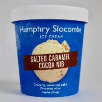 Salted Caramel Cocoa Nib Ice Cream · Salted caramel ice cream with toasted cocoa nibs. Crunchy, sweet, and salty. Everyone wins.
