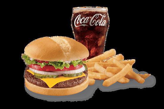 1/4 lb. Cheese GrillBurger™ Combo  · 
Two 100% beef burger equaling over 1/4 lb topped with melted cheese, thick-cut tomato, crisp chopped lettuce, pickles, onions, ketchup and mayo served on a warm toasted bun.	 																			