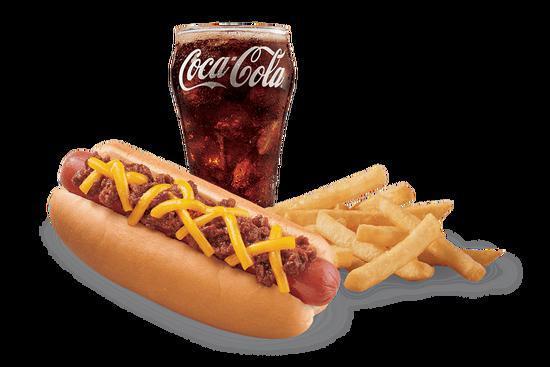 Chili Cheese Dog Combo  · 
No one does hot-dogs better than your local DQ restaurant! Order them plain or for the ultimate taste sensation, try our fabulous Chili Cheese dog. Chili Cheese Dog comes with chili sauce and shredded cheddar cheese.	 																			