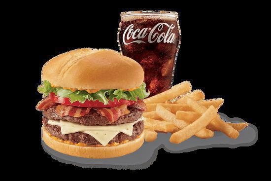 FlameThower GrillBurger™ Combo · One 1/2 lb. 100% beef burger topped with DQ fiery FLAMETHROWER sauce, melted pepper jack cheese, jalapeño bacon, thick-cut tomato and crisp chopped lettuce served on a warm toasted bun.