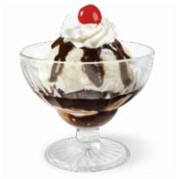 Hot Fudge Sundae · Vanilla ice cream with hot fudge, whipped cream and a cherry.