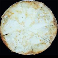 White personal pizza. · Mozzarella cheese, ricotta cheese.