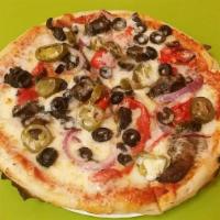 Jalapeño personal pizza · Jalapeños,red onions,black olives,roasted pepper.