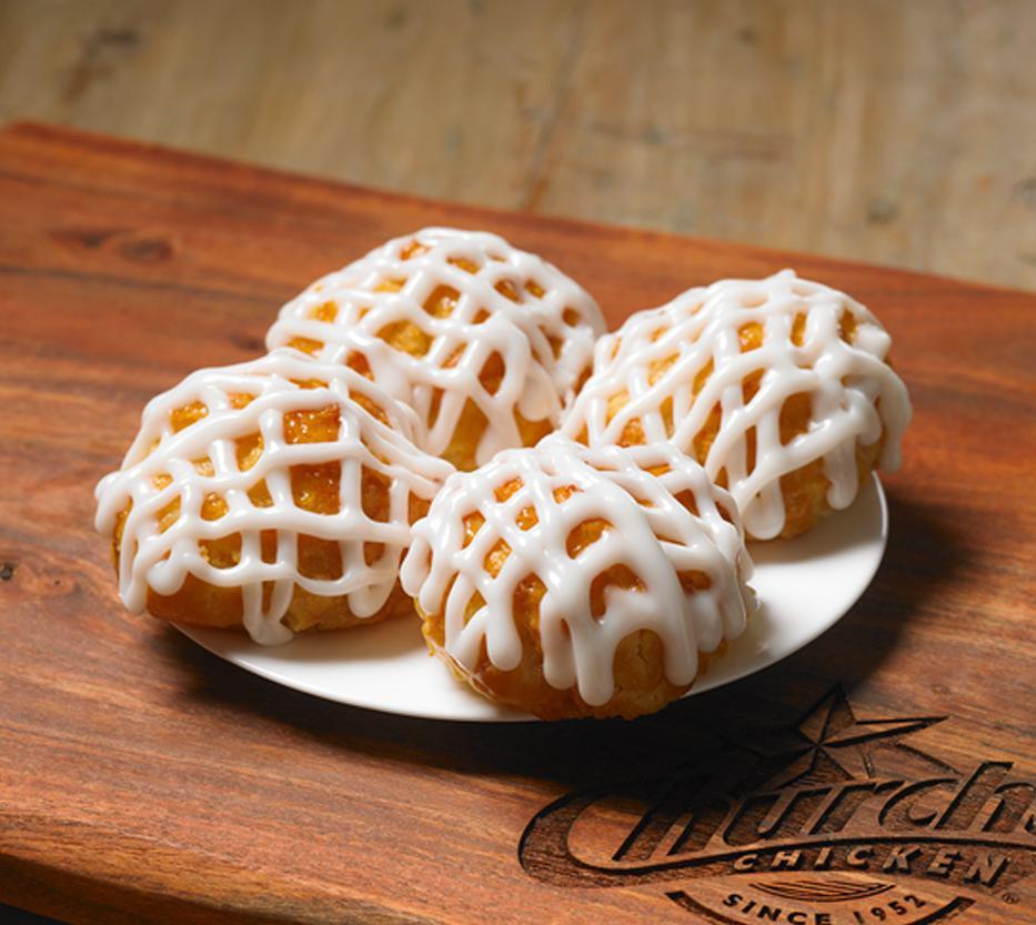 4 Frosted Honey-Butter Biscuits · Church’s signature Honey-Butter Biscuit™ topped with the same sweet icing we serve on our apple pie. Could our Honey-Butter Biscuits™ BE any more irresistible?! Well, actually…YES!