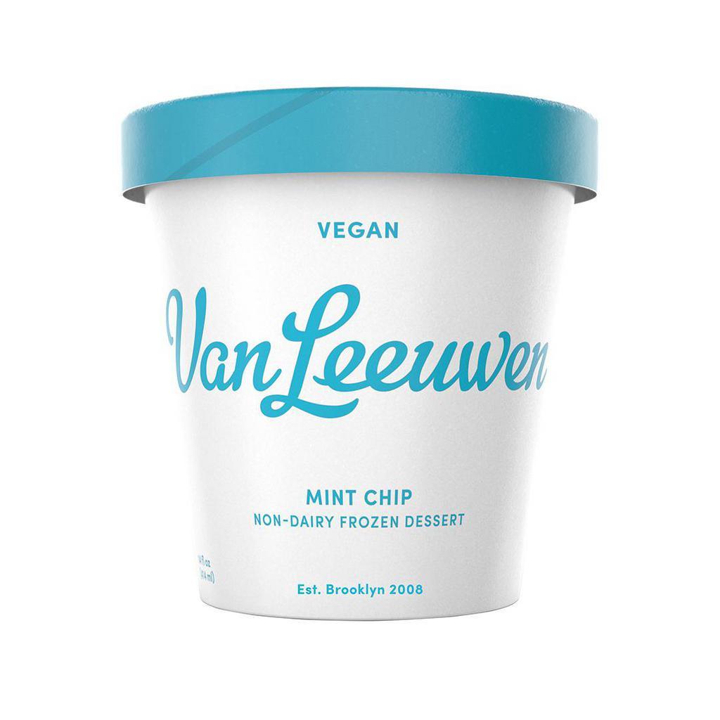 Vegan Mint Chip by Van Leeuwen Ice Cream · By Van Leeuwen Ice Cream. Nothing makes us happier than this Vegan Mint Chip Ice Cream. We use single origin chocolates, so you can taste their true flavor profile. We add in a little pure peppermint extract and chef’s kiss. Vegan. Contains tree nuts. We cannot make substitutions.