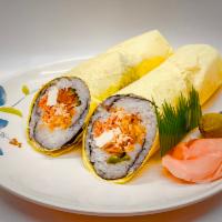 Burrito Roll · Salmon, cream cheese, shrimp tempura, carrot, avocad