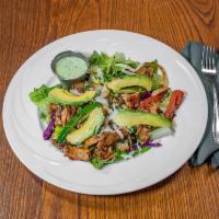 East Patio Salad · Mix of romaine lettuce, grill tomatoes, onions, cilantro, jalapeno and cheese. Served with c...