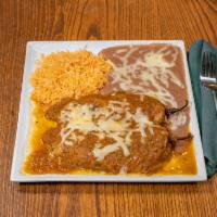 1 Chile Relleno · Fried roasted chilaca pepper stuffed with cheese. Topped with ranchera sauce. Choice of corn...