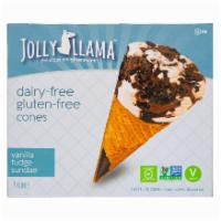 Gluten Free Vanilla Fudge Sundae Cones by Jolly Llama SKU: 352091 · 14.25 oz. Gluten Free Vanilla Fudge Sundae Cones are a gooey and creamy dairy-free dessert t...