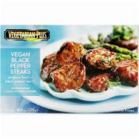 Vegan Black Pepper Steaks by Vegetarian Plus SKU: 22q6czhp · 10.5 oz. Made with non-gmo soy protein. The vegan black pepper steaks offer better texture a...