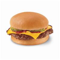Kid's Cheeseburger Meal · One 100% beef patty, topped with melted cheese, pickles, ketchup, and mustard served on a wa...