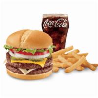 1/2 LB  Grilled  Cheese burger combo · Two 1/4 lb. 100% beef burger topped with melted cheese, thick-cut tomato, crisp chopped lett...