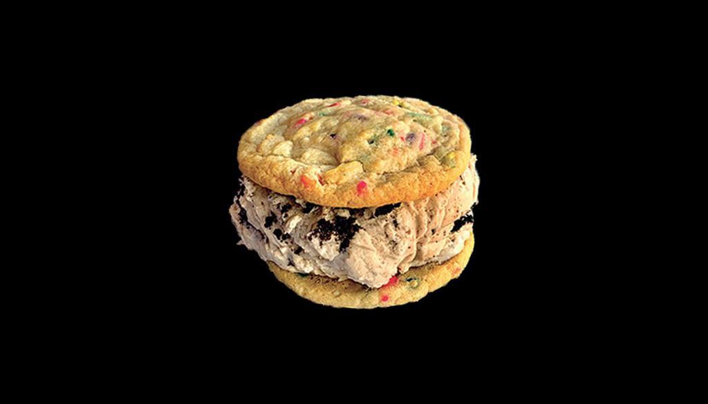 Funfetti Cookies with Cookies and Cream Ice Cream · Birthday cake cookies with sprinkles with a cookies and cream ice cream with Oreo pieces. (no substitutions).