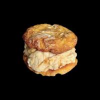 Gooey Butter Cake Cookies with Butter Brittle Cake Ice Cream · Yellow cake cookies dipped in powdered sugar with a vanilla bean ice cream layered with butt...