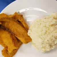 Fish and Cheesy Grits · Fish and Cheesy Grits 2 pieces of fried Tilapia fillets with creamy cheesy grits  with cream...