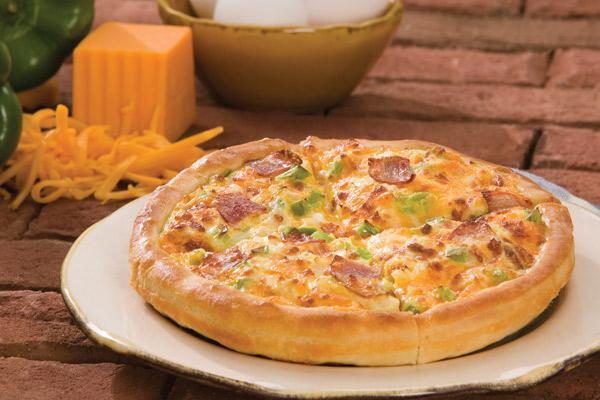 Denver Omelet Pizza Breakfast · Ham, green peppers, onions, eggs and 50/50.