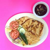 Pollo A La Plancha Plate · Grilled chicken breast. Served with salad, rice, beans, and tortillas. Comes with choice of ...