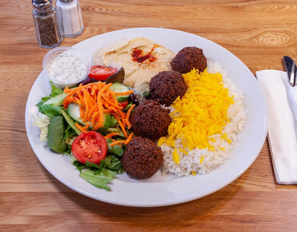 Falafel Plate · Patties made from garbanzo beans and spices. Gluten free.