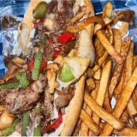 Philly Beef Cheesesteak Platter · Includes green peppers, onions, mayonnaise and cheese.