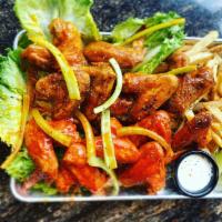 Wings · Five whole wings served celery and flavored with your choice of Lemon Pepper, Buffalo, Honey...
