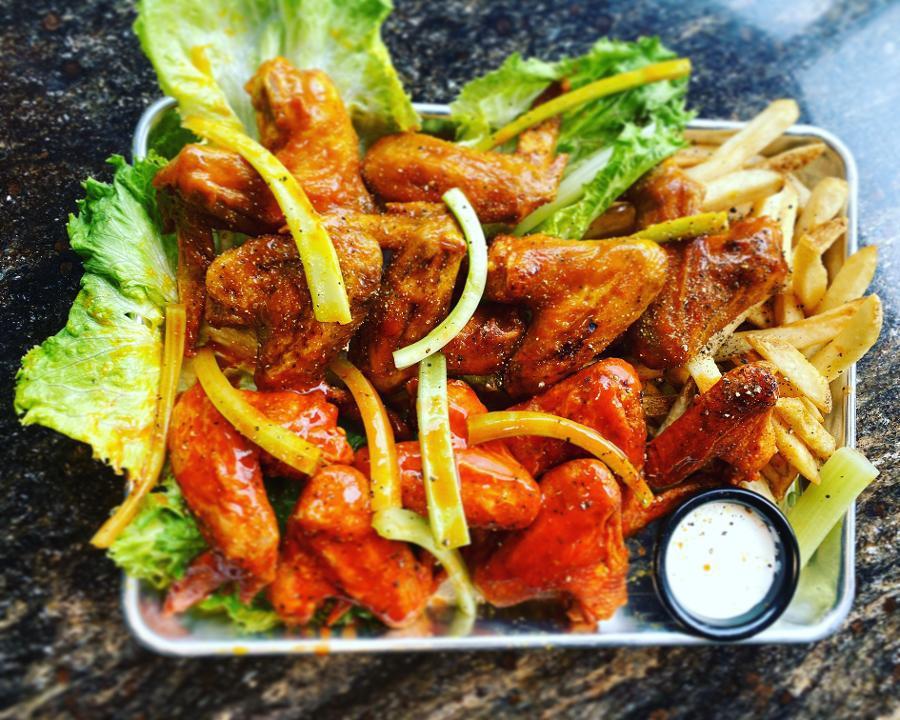Wings · Five whole wings served celery and flavored with your choice of Lemon Pepper, Buffalo, Honey Gold, or Seasoned.