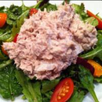 Tuna Salad · Mixed lettuce, green pepper, tomato wedges, red onion, cucumbers, Kalamata olives, pepperonc...