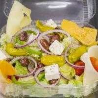 Chef Salad · Iceberg lettuce, green peppers, tomatoes, Kalamata olives, red onions, cucumbers, banana pep...