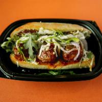 Korean Meatball Sandwich · Beef, veal, pork & ricotta meatballs tossed with spicy, sweet Korean BBQ glaze, melted mozza...