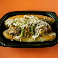 Morroccan 12-Spice Meatball Sandwich · Beef, veal, pork & ricotta meatballs tossed with bright Moroccan 12-spice sauce, melted mozz...