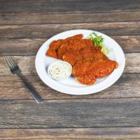 Buffalo Chicken Fingers · Served with bleu cheese.