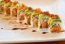 Washington Maki · Sweet potato, tobiko and spicy snow crab with a layer of avocado and eel sauce.