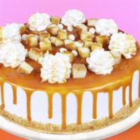 Caramel Lovers Cake · Vanilla Cake, Dulce de Leche and vanilla fro-yo, filled with cheesecake bites and caramel sa...