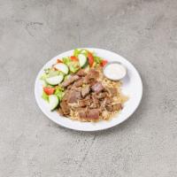18. Gyro Platter · Comes with rice, salad and white sauce.