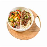 Rice ＆ Ground Beef · Rice with korean ground beef and mix seasonal roasted vegetables. Gluten free.