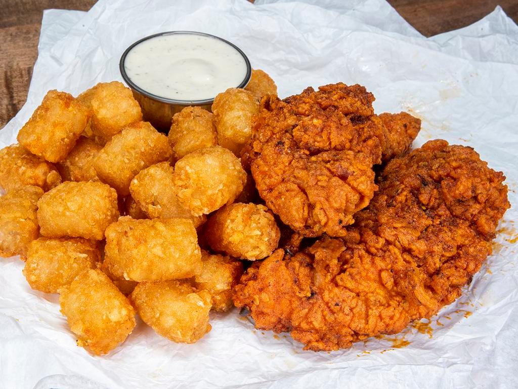 2 Tender Combo · 2 crispy tenders with a choice of fries, tots, hot fries or hot tots 
