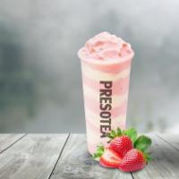 Strawberry Cloud · Strawberry smoothie using real fruits with layer creme, contain dairy.