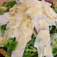 Caesar Salad · Romaine lettuce, shaved Parmesan cheese, croutons, and our Caesar dressing.
