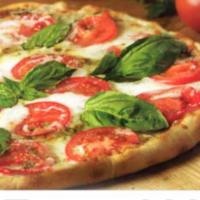Margherita Pizza · Mozzarella, fresh tomatoes, garlic and basil.