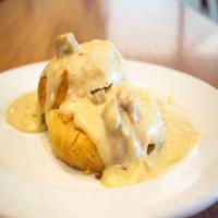 Mom’s Buttermilk Biscuits (2 Biscuits) · Two Biscuits topped with Homemade Country Gravy.