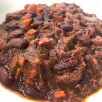 Brisket Chili (16oz) · A hearty meal in one package. House made veggie chili with smoked brisket and additional spi...