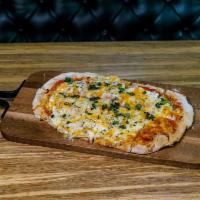Cheese Flatbread · Oven Baked Flatbread, House Made Tomato Sauce, Mozzarella, Gruyere and Cheddar Cheeses and I...