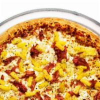 Extra Large Aloha Pizza · Ham, pineapple, ricotta, and red sauce.