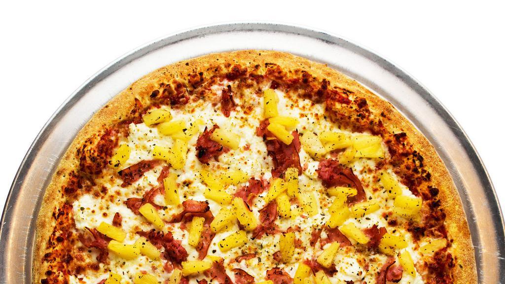 Small Aloha Pizza · Ham, pineapple, ricotta, and red sauce.